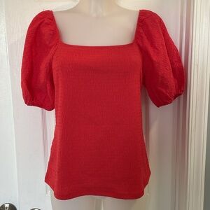 MARC NEW YORK ANDREW MARC STRAWBERRY PUFFY EYELIT SHORT SLEEVES TOP BLOUSE MED